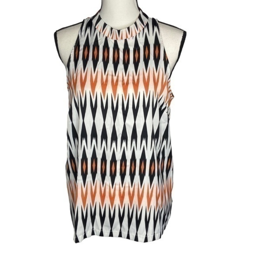 Worthington Top Black Orange White Geometric Print Halter Tank Blouse Top Size M